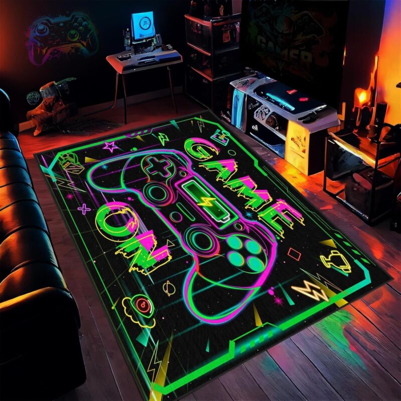 Gamer Rugs for Bedroom 3'x5' Gaming Area Rug Gaming Room Decor Kids Rug for Boys Room Colorful Gamer Area Carpet for Bedroom, Game Room, Dorm, Playroom, Anti Slip Floor Mat