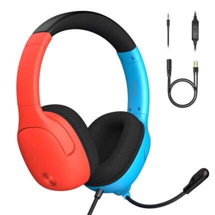 Gaming Headset for Nintendo Switch/Lite/OLED, Gaming Headphones with Mic for Nintendo Switch 2 Fortnite/Sports (Red/Blue)