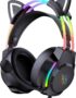 Gaming Headset with Microphone, Cat Ear Headphones for PC Laptop PS4 PS5 Xbox Switch, Rainbow RGB Lighting & Virtual Surround Sound, 3.5mm Wired Over Ear Headphones, Ergonomic