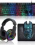 Gaming LED Keyboard Mouse Headset and Mousepad Bundle, CHONCHOW Wired Rainbow LED Light Up Gaming Keyboard Mouse Headset, Value 4 in 1 Game Set for Xbox PS4 PS5 PC Laptop Gamer