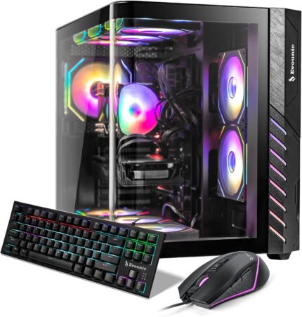 Gaming PC Desktop Computer – i5-11400 up to 4.4 GHz 12-Threads, GTX1080, 16GB DDR4 RAM, 1TB NVMe SSD, Wi-Fi 6 & Bluetooth 5.4, 9 × ARGB Cooling Fans, Win11 Pro, 650W PSU, High-Performance Gaming Tower