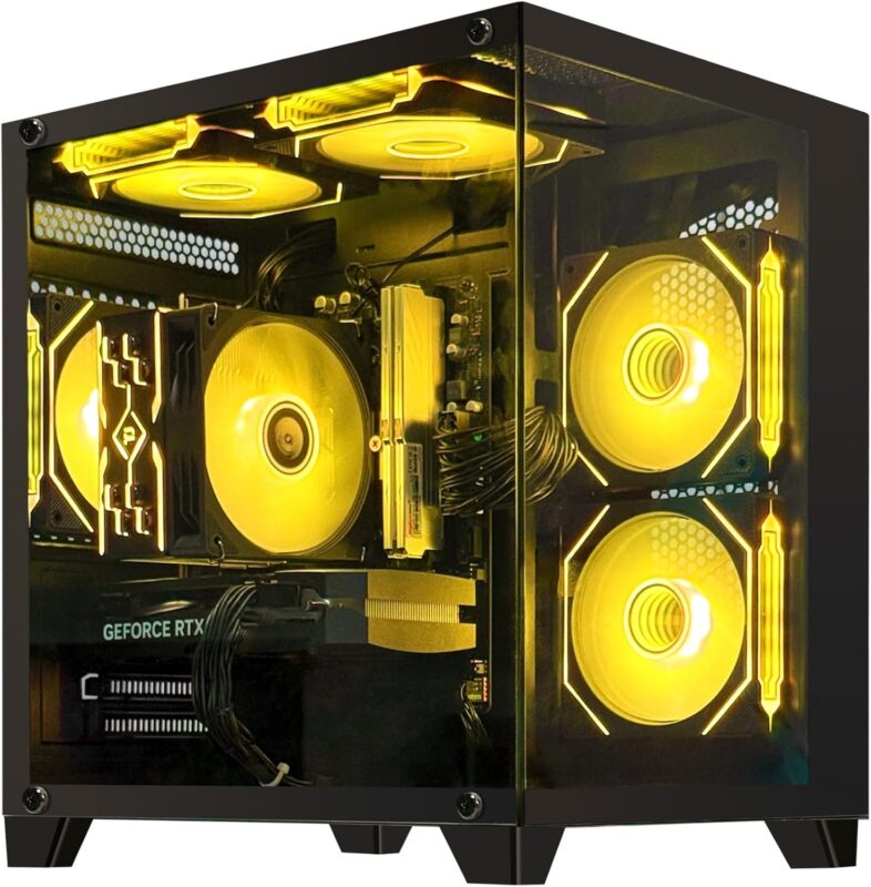 Gaming PC Desktop,Prebuilt Gaming Computer with,AMD Ryzen 7 5700X 3.4GHz,RTX5060 8GB GDDR7 DLSS4,32GB DDR4 RAM 3200MHz,1TB NVME SSD,ARGB Cooling Fan,Supply WiFi Support