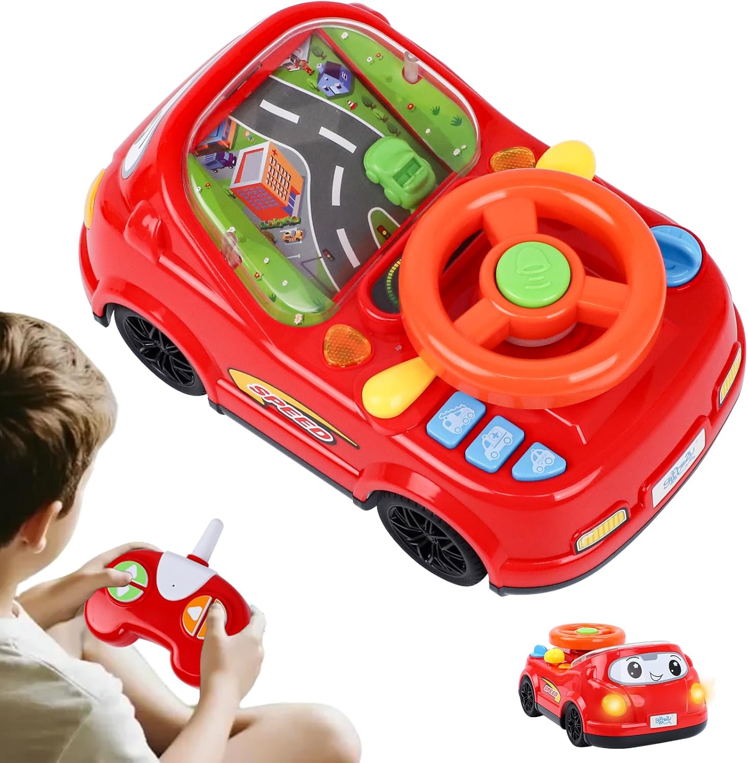 Gifts2U 2-in-1 Toddler RC Racing Adventure Car Steering Wheel Toy, Vehicle Sound Turn Signal Simulated for 18+ Months Baby Learning, Driving Cars Competition Game Toys Birthday Gift for Boy Girl Gifts2U 2-in-1 Toddler RC Racing Adventure Car Steering Wheel Toy, Vehicle Sound Turn Signal Simulated for 18+ Months Baby Learning, Driving Cars Competition Game Toys Birthday Gift for Boy Girl