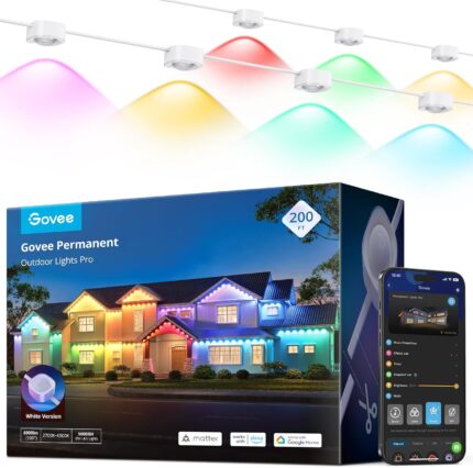 Govee Permanent Outdoor Lights Pro, 200ft with 120 RGBIC LED Lights for Daily and Accent Lighting, 75 Scene Modes for Outdoor Decor, IP67 Waterproof, Works with Alexa, Google Assistant, Matter, White