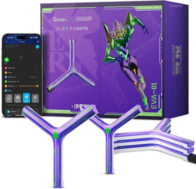 Govee x Evangelion Glide Y Lights, RGBIC Gaming Wall Lights, Smart Wi-Fi Gaming Lights with Music Sync, Work with Alexa and Google Assistant, DIY and Timer Feature, 5 Pack for Gaming Room