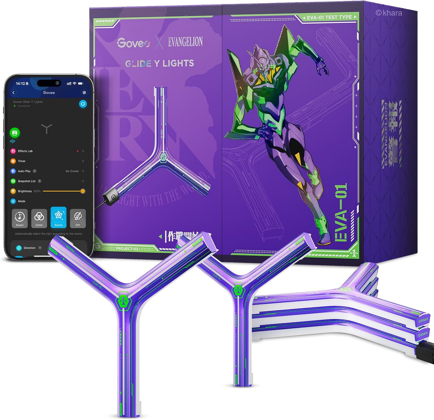 Govee x Evangelion Glide Y Lights, RGBIC Gaming Wall Lights, Smart Wi-Fi Gaming Lights with Music Sync, Work with Alexa and Google Assistant, DIY and Timer Feature, 5 Pack for Gaming Room Govee x Evangelion Glide Y Lights, RGBIC Gaming Wall Lights, Smart Wi-Fi Gaming Lights with Music Sync, Work with Alexa and Google Assistant, DIY and Timer Feature, 5 Pack for Gaming Room