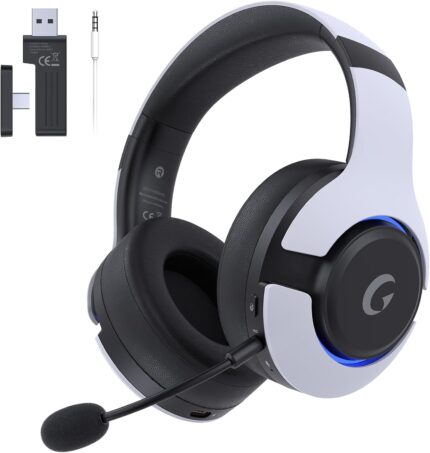 Gtheos Wireless Gaming Headset for ps5, ps4, Elden Ring, PC, Mac, Switch, Bluetooth 5.3 Gaming Headphones with Noise Canceling Microphone, 45H Battery, RGB Light, White