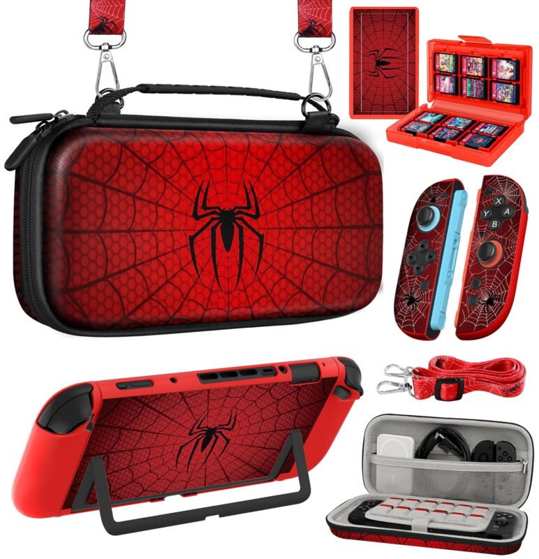 Gurgitat 6in1 Kits Accessories Bundle for Nintendo Switch 2 2025 - Cute Carrying Case, Protective Cover, Joy Con Grips, Thumb Grips, 24 Game Holder, Shoulder Strap Teens Boys Girls, Red