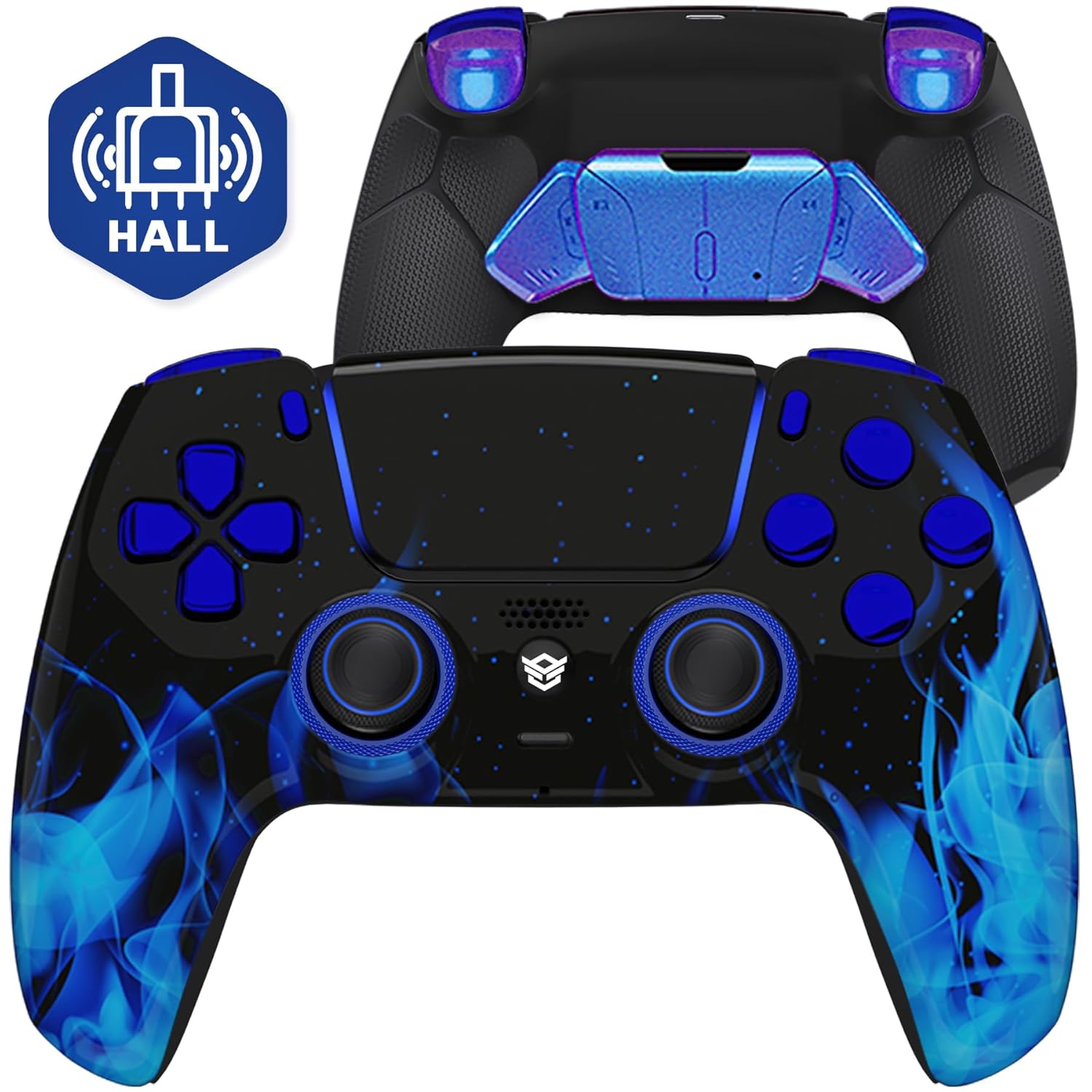 HEXGAMING RIVAL PRO Hall Effect Wireless Controller Compatible with ps5-4 Back Buttons, Mouse-Click Hair Triggers, Interchangeable Thumbsticks – Blue Flames HEXGAMING RIVAL PRO Hall Effect Wireless Controller Compatible with ps5-4 Back Buttons, Mouse-Click Hair Triggers, Interchangeable Thumbsticks – Blue Flames