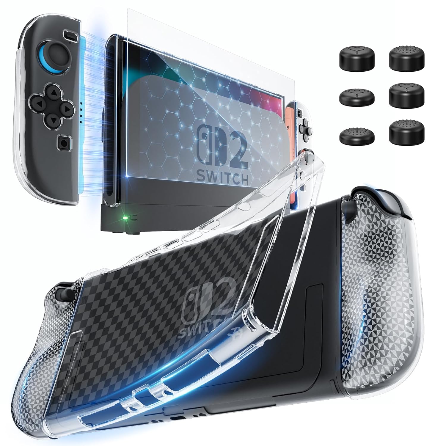 HEYSTOP Switch 2 Case for Nintendo Switch 2(2025), Switch 2 TPU Cover, Protector Case Cover for Switch 2 Accessories with 6 Thumb Caps and Screen Protector, Anti-Slip, Shock-Proof,Anti-Scratch HEYSTOP Switch 2 Case for Nintendo Switch 2(2025), Switch 2 TPU Cover, Protector Case Cover for Switch 2 Accessories with 6 Thumb Caps and Screen Protector, Anti-Slip, Shock-Proof,Anti-Scratch