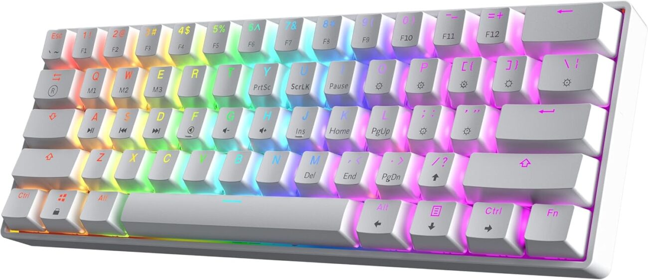 HK GAMING GK61 SE 60% | Mechanical Gaming Keyboard | 61 Keys Multi Color RGB LED Backlit for PC/Mac Gamer | US Layout (White, Mechanical Speed Silver)