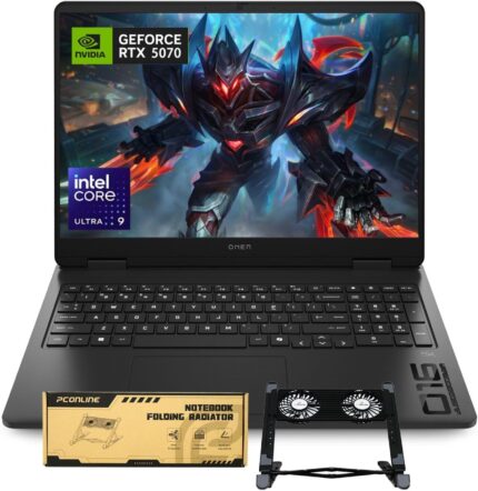HP OMEN Ultra Slim RTX 5070 Gaming Laptop, 16″ WQXGA 240Hz, Intel Ultra 9 285H(Beats Intel i9-14900), NVIDIA RTX 5070, 32GB DDR5 RAM, 1TB SSD, Backlit KB, Bundle with PCO Laptop Cooler