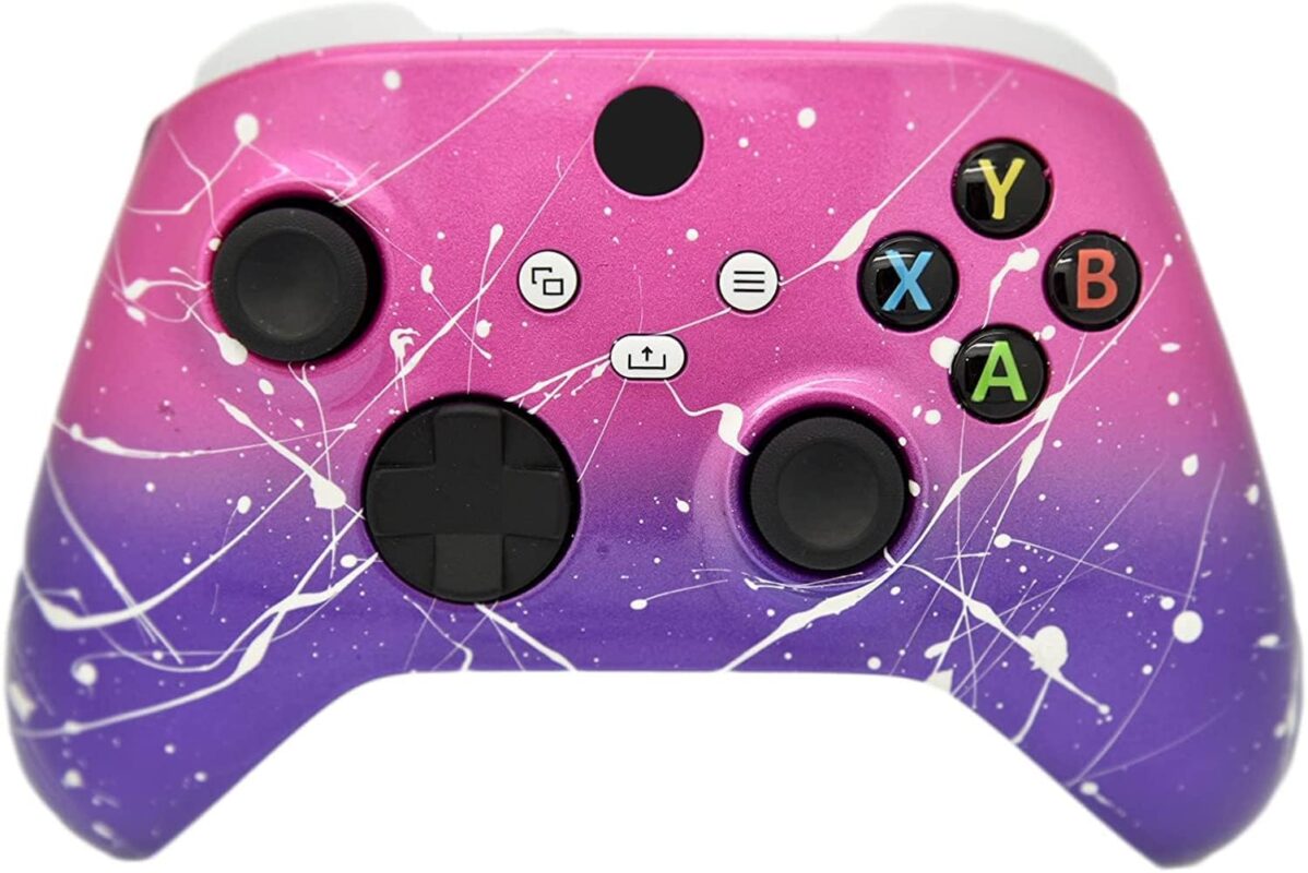 Hand Airbrushed Fade Custom Controller Compatible with Xbox Series X/S & Xbox One (Series X/S Pink & Purple White Drip)