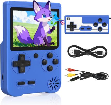 Handheld Game Console, Preloaded 500 Retro Video Games, Portable Game Player with Rechargeable Battery 3.0″ LCD Screen, Support for TV and Two Players,Suitable for Boys and Girls (Blue)