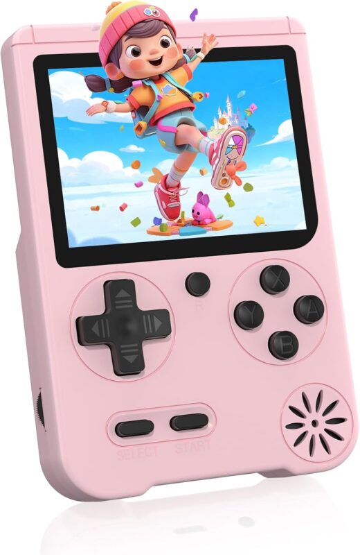 Handheld Game Console, Preloaded 500 Retro Video Games with 3.0 inch LCD Screen, 1200mAh Rechargeable Battery, Mini Arcade Electronic Gaming 1-Player Xmas Birthday Gift for Boys & Girls (Pink)