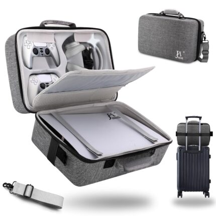 Hard Shell Carrying Case for PS5, PS5 Pro, Travel Protective Bag Suitable for Playstation 5 Digital Edition, Console, Controllers, Headset and Gaming Accessories, Grey