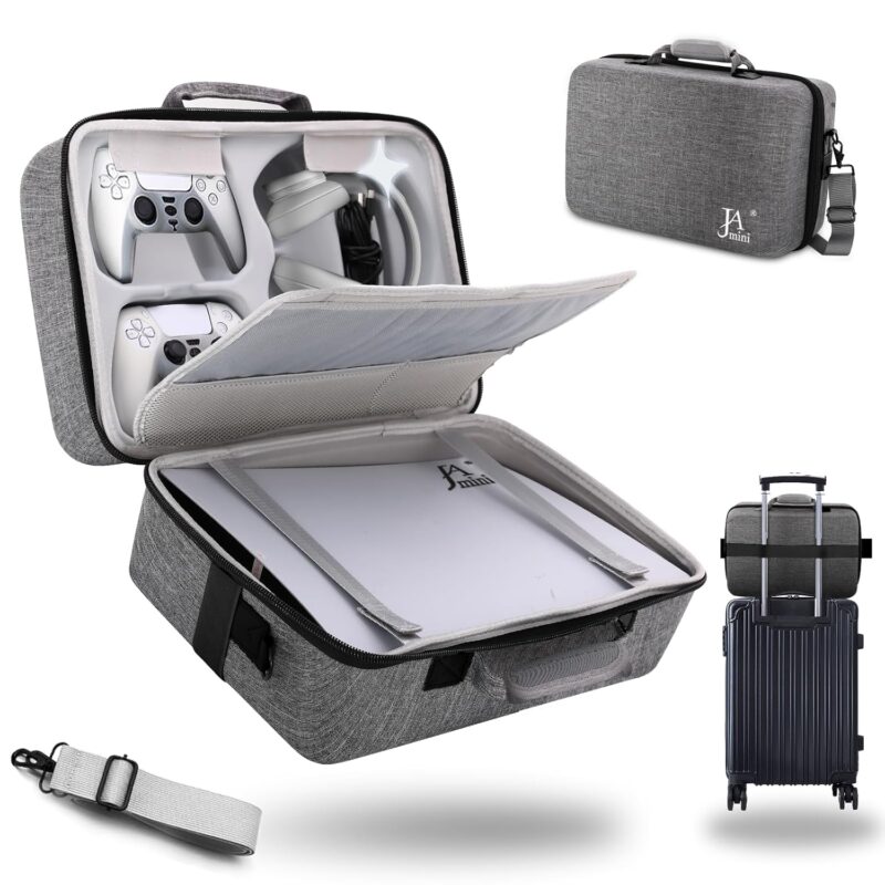 Hard Shell Carrying Case for PS5, PS5 Pro, Travel Protective Bag Suitable for Playstation 5 Digital Edition, Console, Controllers, Headset and Gaming Accessories, Grey