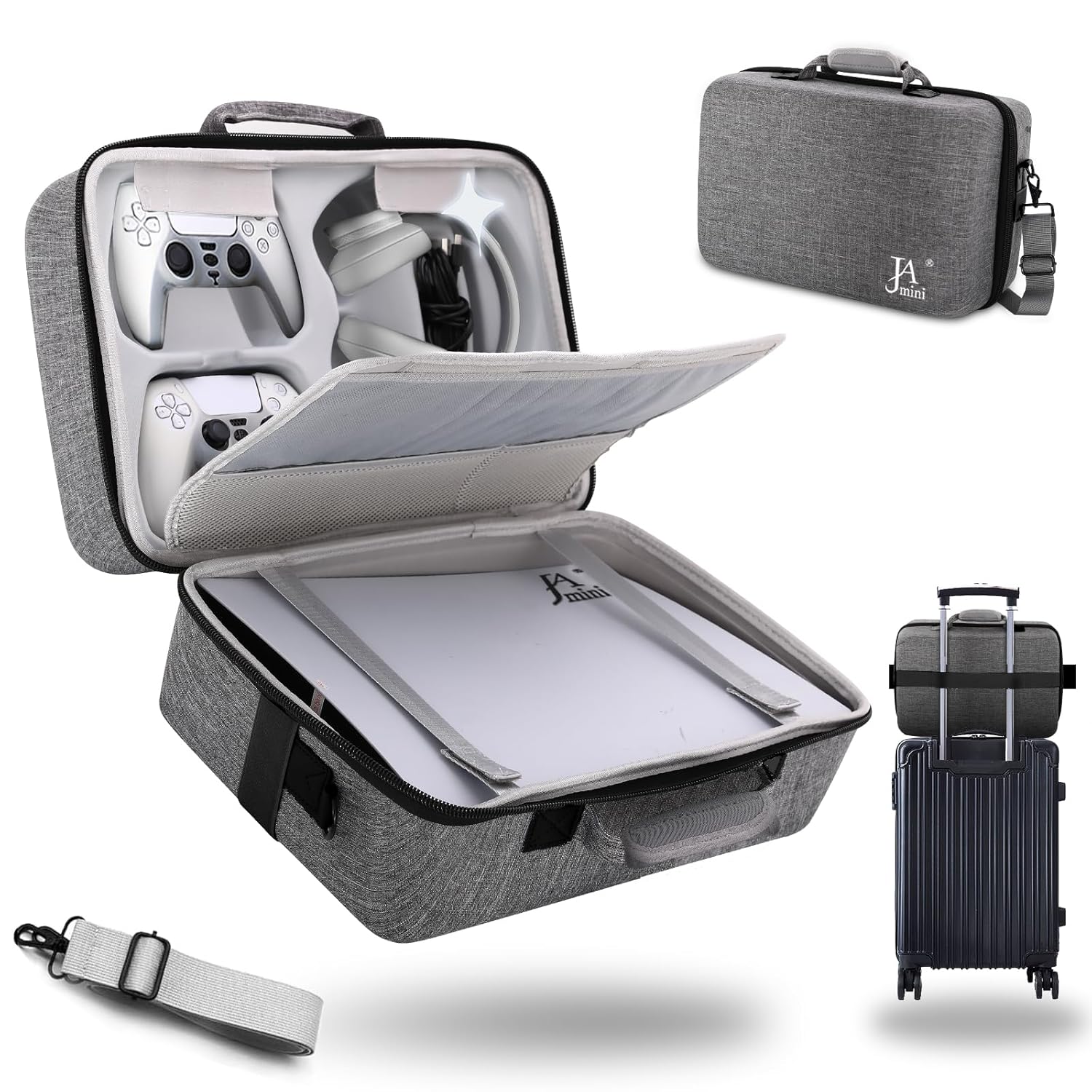 Hard Shell Carrying Case for PS5, PS5 Pro, Travel Protective Bag Suitable for Playstation 5 Digital Edition, Console, Controllers, Headset and Gaming Accessories, Grey Hard Shell Carrying Case for PS5, PS5 Pro, Travel Protective Bag Suitable for Playstation 5 Digital Edition, Console, Controllers, Headset and Gaming Accessories, Grey