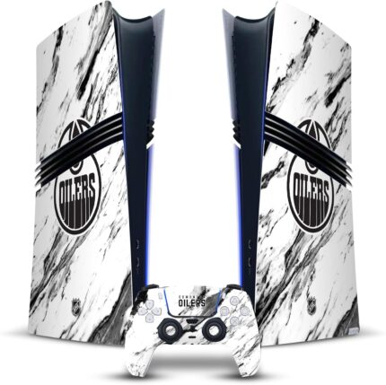 Head Case Designs Officially Licensed NHL Marble Edmonton Oilers Vinyl Sticker Gaming Skin Decal Cover Compatible With Sony PlayStation 5 PS5 Pro Digital Edition Console & DualSense Controller