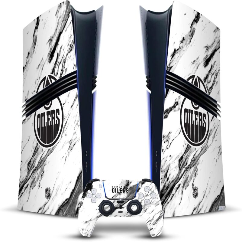 Head Case Designs Officially Licensed NHL Marble Edmonton Oilers Vinyl Sticker Gaming Skin Decal Cover Compatible With Sony PlayStation 5 PS5 Pro Digital Edition Console & DualSense Controller