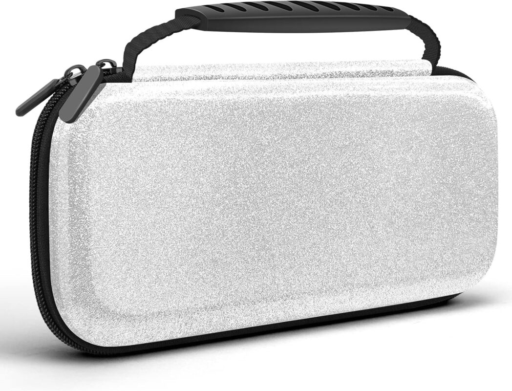 Homicozy Glitter Carrying Compatible with Nintendo Switch OLED & Switch Console, Silver Protective Hard Travel Shell Pouch for Nintendo Switch Console/Accessories, Gaming Case for Girls
