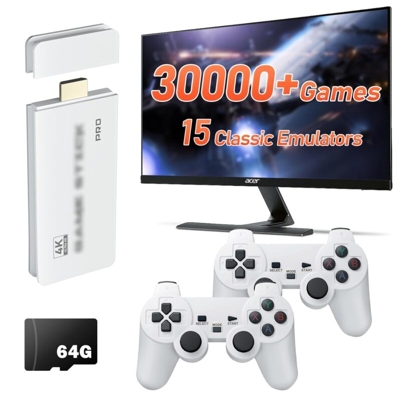 JAnimauxx Mini Retro Game Console - 30000+ Classic Games, Compatible with 15 Emulators, Portable & Compatible with TV, Includes Retro Stick with 2 Game Controllers