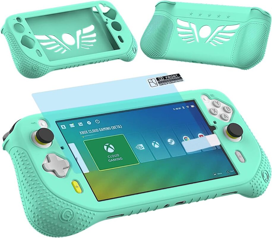 JCHPINE Silicone Cover Case for Logitech G Cloud Gaming Handheld, Protective Skin Sleeve for Logitech G Cloud Gaming Console Screen Film Protector Accessories (Teal Case and Screen Film)
