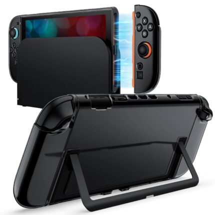 JETech Black Clear Dockable Case for Nintendo Switch 2 (2025) 7.9 Inch, Soft TPU Grip Cover for Joy-Con Detachable, Slim Carrying Protective PC Back Shell, Anti-Scratch