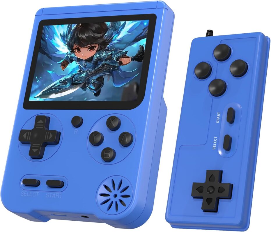 JKV Portable Handheld Game, 500 Retro Video Games, Game Console with Rechargeable 1020mAh Battery and 3.0 Inch LCD Screen Electronic Gaming System, for Boys Girls (Blue)