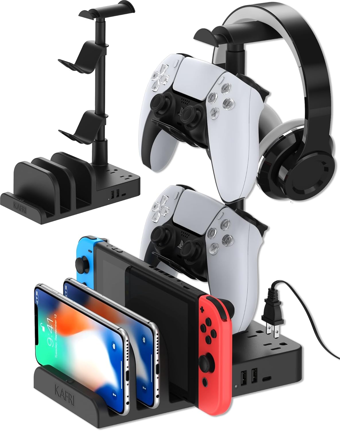 KAFRI Headphone and Controller Stand with USB A&C Charger, Desk Gaming Accessories Headset Holder with USB Charging Port and 2 AC Outlets, Switch/Phone Storage Organizer, Gamer Gift for Men Boyfriend KAFRI Headphone and Controller Stand with USB A&C Charger, Desk Gaming Accessories Headset Holder with USB Charging Port and 2 AC Outlets, Switch/Phone Storage Organizer, Gamer Gift for Men Boyfriend