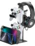 KDD Headphone Stand, Controller Holder & Headset Holder for Desk, Earphone Stand with Aluminum Supporting Bar, Universal Storage Organizer Headphones/Controller/Switch/Mobile Phone