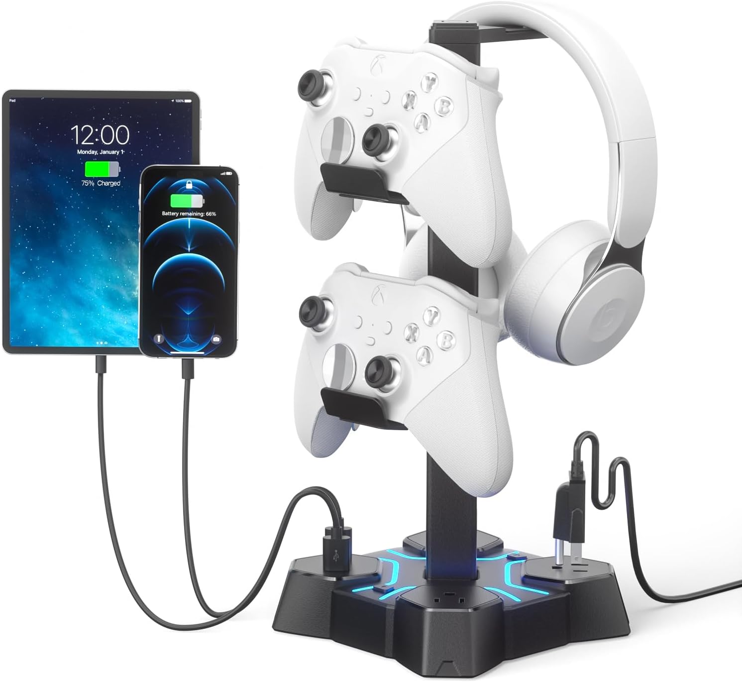 KDD Headphone Stand with USB Charger, Controller Stand for Desk, Headphone Holder with 2 USB Charging Ports and 3 AC Outlets, Accessories for Desktop(Black) KDD Headphone Stand with USB Charger, Controller Stand for Desk, Headphone Holder with 2 USB Charging Ports and 3 AC Outlets, Accessories for Desktop(Black)