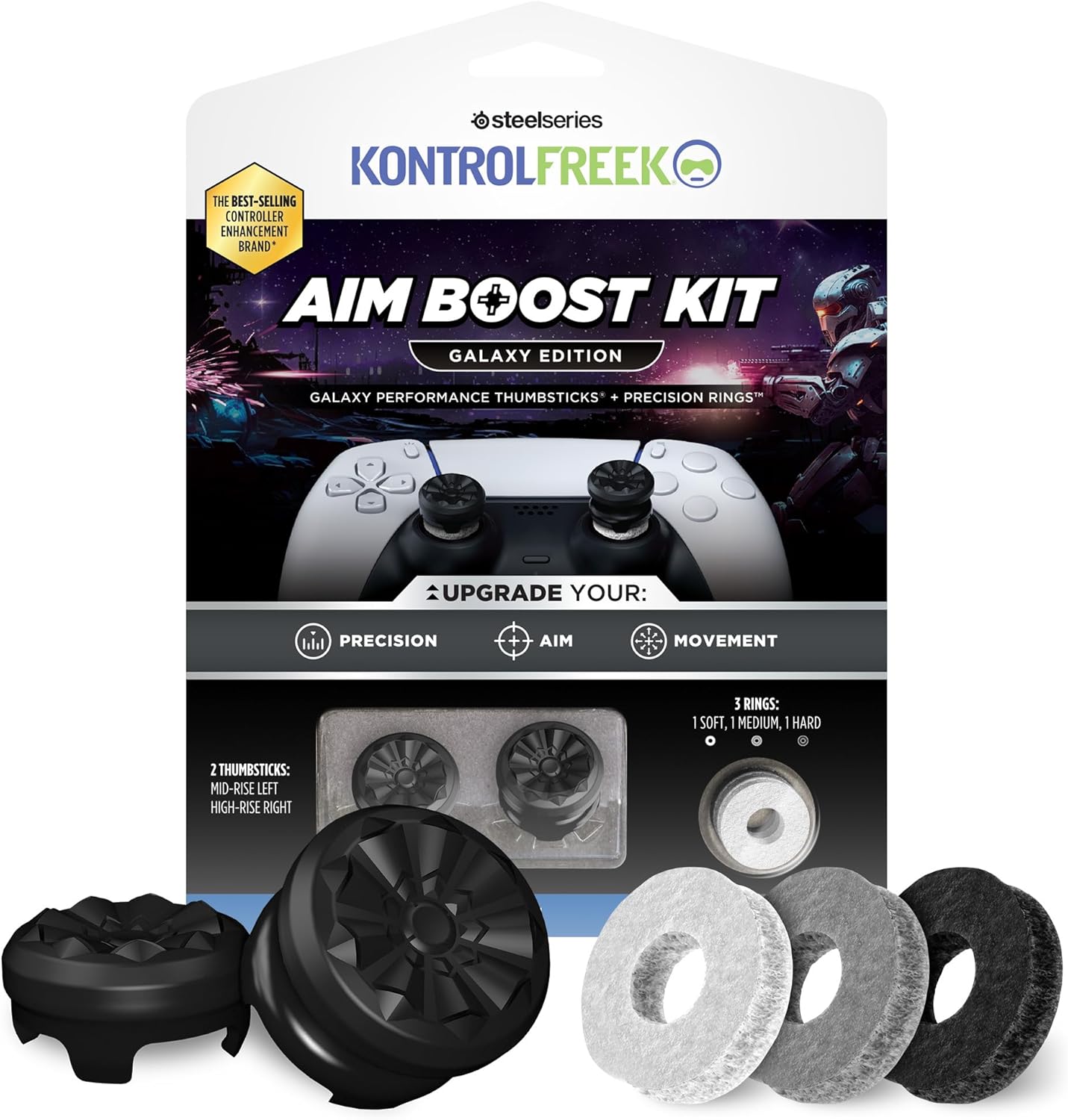 KontrolFreek Aim Boost Kit for PlayStation 5 (PS5) and PlayStation 4 (PS4) Controller | Includes Performance Thumbsticks and Precision Rings | Black Galaxy Edition KontrolFreek Aim Boost Kit for PlayStation 5 (PS5) and PlayStation 4 (PS4) Controller | Includes Performance Thumbsticks and Precision Rings | Black Galaxy Edition