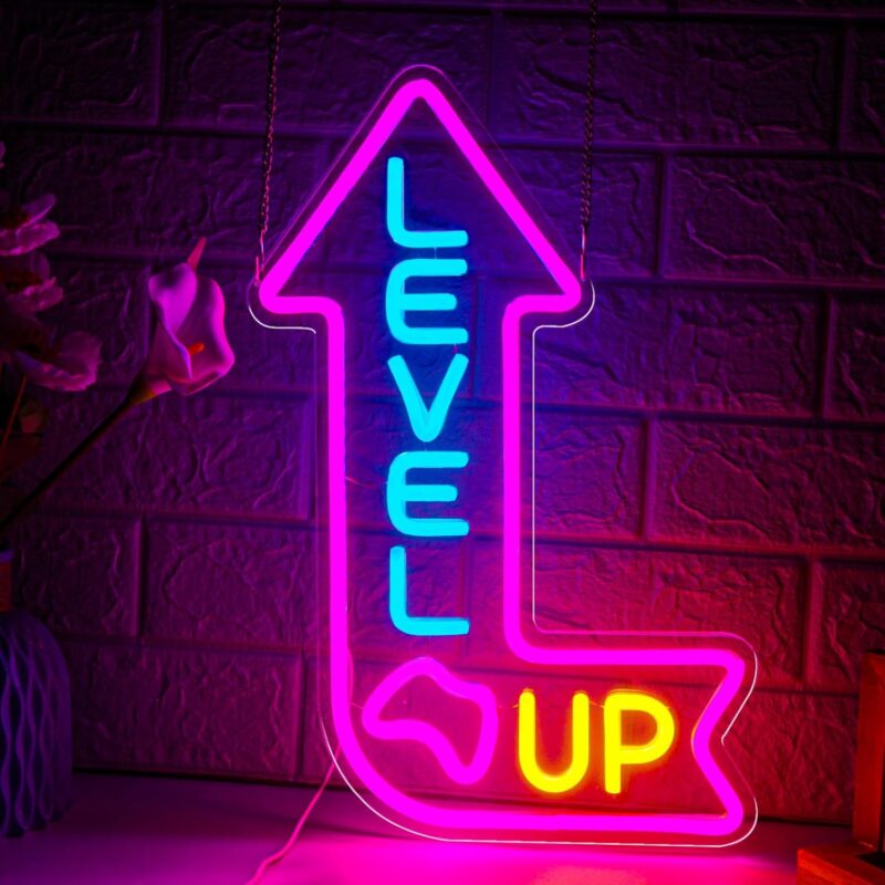 Level Up Neon Sign for Gamer Room Dimmable Game Neon Sign LED Gaming Light up Sign for Man Cave Game Room Zone Home Bedroom Party Decoration for Gamer, Boys, Teens