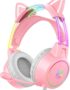 Lightweight Gaming Headset with Detachable Cat Ears, RGB Lighting, Wired Over Ear Headphones with Mic for PC, PS4, PS5, Switch, Stereo Surround Sound, Self-Adjusting Headband