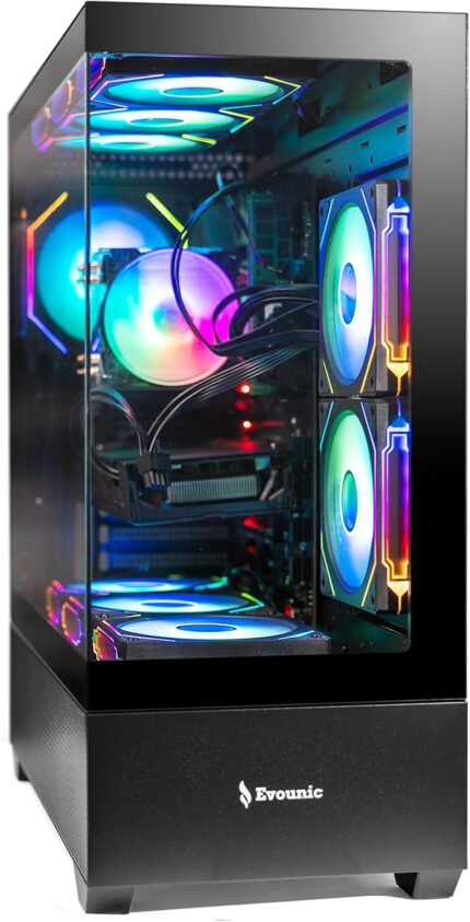Liquid Cooled Gaming PC Desktop – Ryzen 7 5700X up to 4.6 GHz 8 Cores, RX 5500 XT 8GB, 32GB DDR4 RAM, 1TB SSD, Wi-Fi 6 & Bluetooth 5.4, 9 ARGB Fans, Windows 11 Pro, 650W PSU Performance Computer