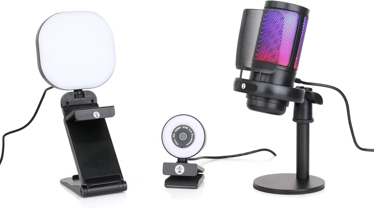 Live Video Streaming Kit, Includes 1080p 30 FPS Webcam, RGB USB Microphone, Adjustable LED Light for Twitch, YouTube, Podcast and WFH. for PC, MAC, Windows, and Laptops