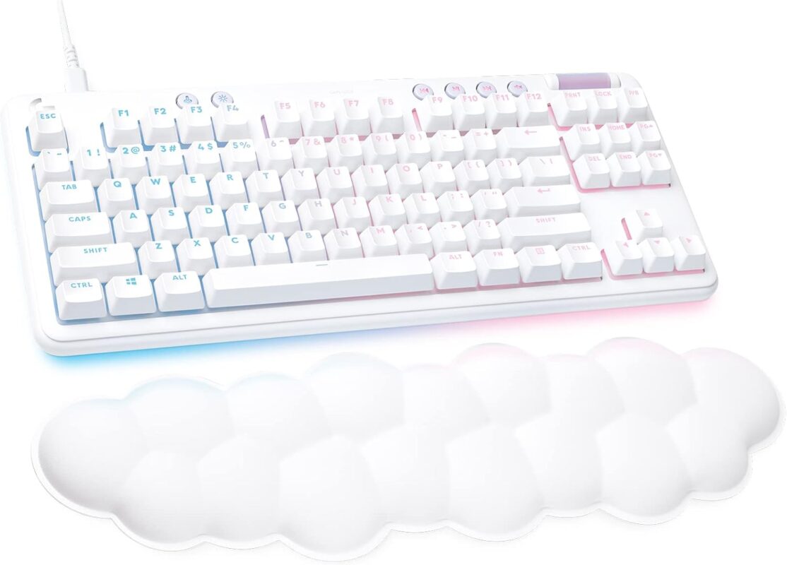 Logitech G713 Wired Mechanical Gaming Keyboard with LIGHTSYNC RGB Lighting, Linear Switches (GX Red), and Keyboard Palm Rest, PC and Mac Compatible - White Mist