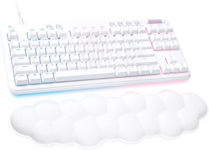 Logitech G713 Wired Mechanical Gaming Keyboard with LIGHTSYNC RGB Lighting, Linear Switches (GX Red), and Keyboard Palm Rest, PC and Mac Compatible – White Mist