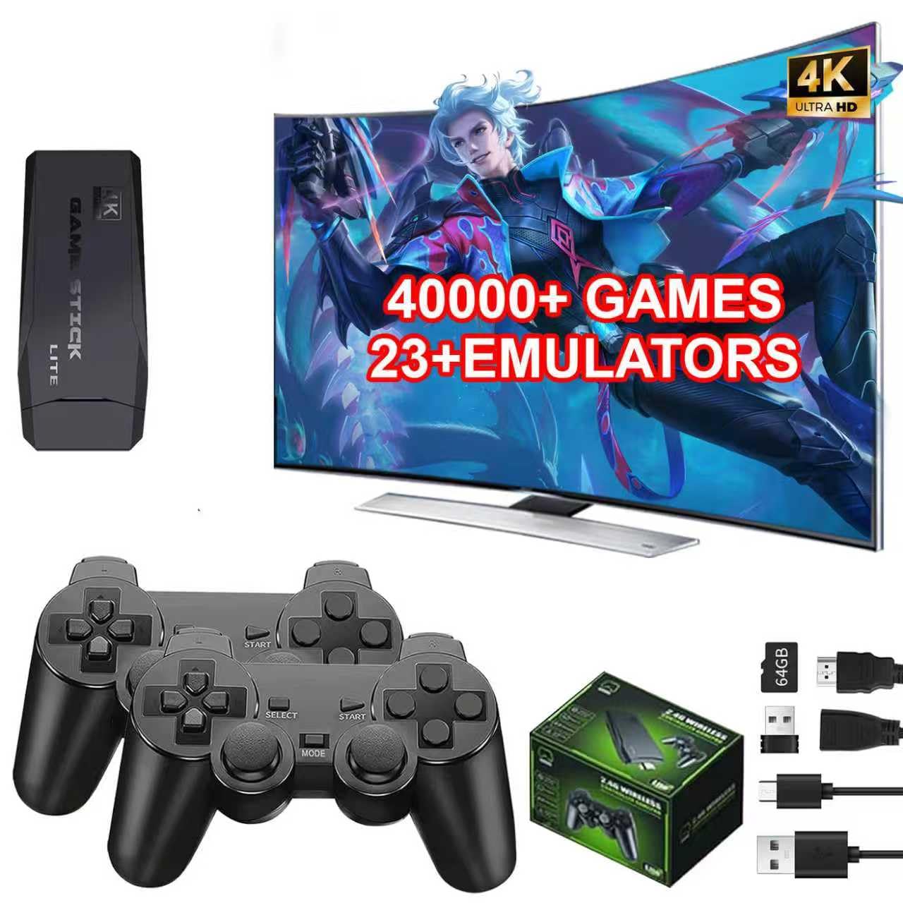 M8 Handheld Game Console,4K HDMI Retro Gaming Console with 40,000+ Games & 23 Emulators and Dual 2.4G Wireless Controllers,Plug and Play Video Gaming Stick,Compatible with TV, PC, Projector (64G) M8 Handheld Game Console,4K HDMI Retro Gaming Console with 40,000+ Games & 23 Emulators and Dual 2.4G Wireless Controllers,Plug and Play Video Gaming Stick,Compatible with TV, PC, Projector (64G)