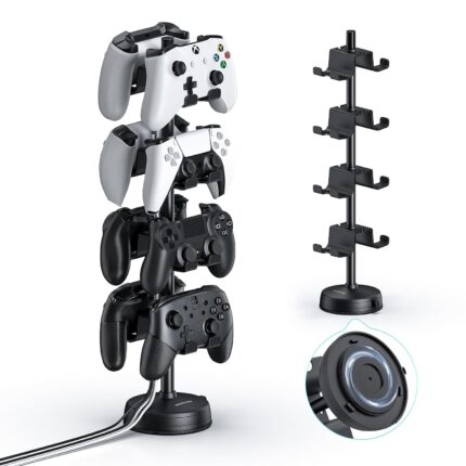 MANMUVIMO Headphone Controller Storage Holder for Desk 4 Tiers with Anti-Slip Stable Suction Cup, Controller Holder, Universal Gaming Desk Accessories for PS5/PS4/Xbox Series/Xbox One
