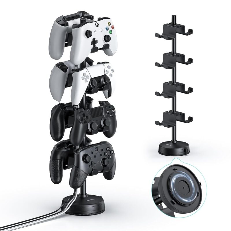 MANMUVIMO Headphone Controller Storage Holder for Desk 4 Tiers with Anti-Slip Stable Suction Cup, Controller Holder, Universal Gaming Desk Accessories for PS5/PS4/Xbox Series/Xbox One
