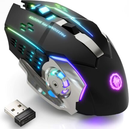 MELOGAGA Wireless Gaming Mouse Bluetooth Mouse RGB Rechargeable 2.4G USB Cordless Computer Mice with 7 Color Backlit, 6 Buttons & Silent Click for Laptop, iPad, Mac OS, PC, Windows -Black