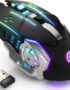 MELOGAGA Wireless Gaming Mouse Bluetooth Mouse RGB Rechargeable 2.4G USB Cordless Computer Mice with 7 Color Backlit, 6 Buttons & Silent Click for Laptop, iPad, Mac OS, PC, Windows -Black