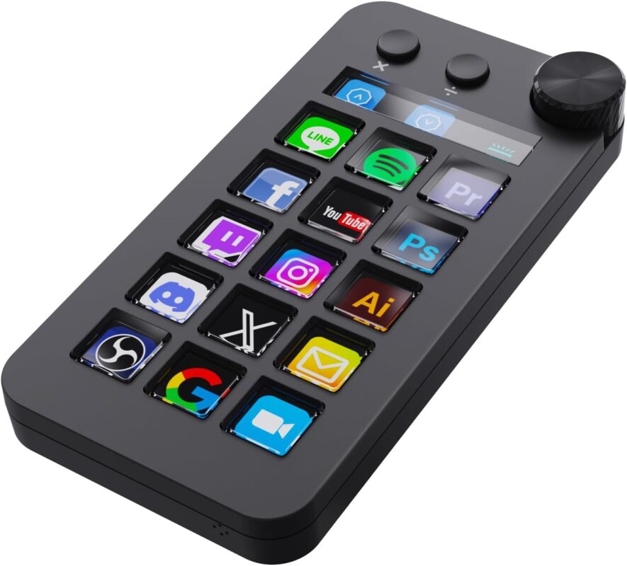 Macro Pad,Macro Shortcut Keyboard,With15 Customizable Macro Keys,Three Modes (Shortcut Keys,Calculator and Numeric Keypad),Work for OBS,PowerPoint,Photoshop and Adobe Premiere Pro(N1 black)