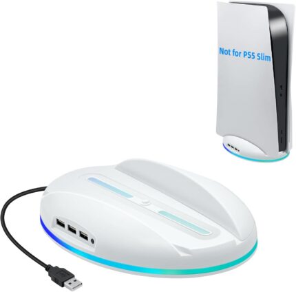 Mcbazel RGB Vertical Stand for PS5 Console, LED Base Gaming Stand with USB Hub Compatible with PS5 Console – White (NOT for PlayStation 5 Slim/Pro)