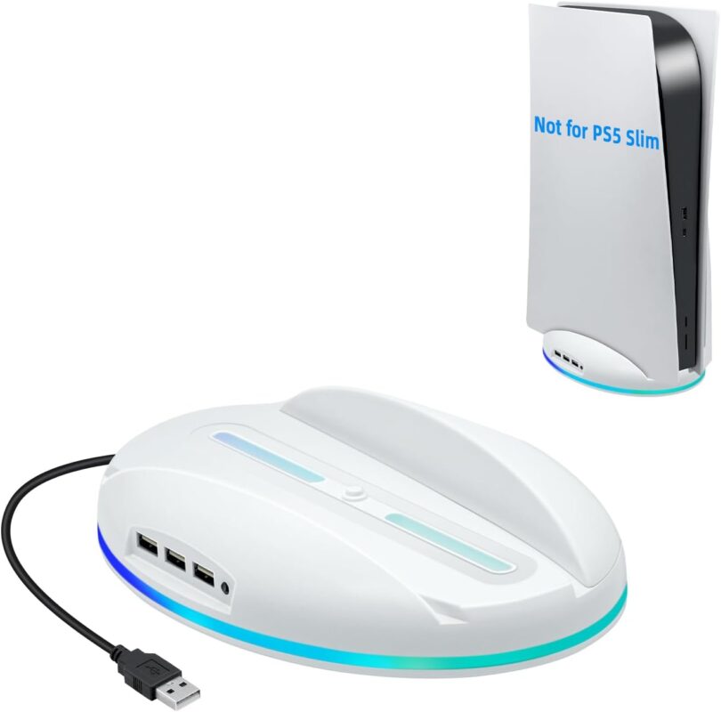 Mcbazel RGB Vertical Stand for PS5 Console, LED Base Gaming Stand with USB Hub Compatible with PS5 Console - White (NOT for PlayStation 5 Slim/Pro)