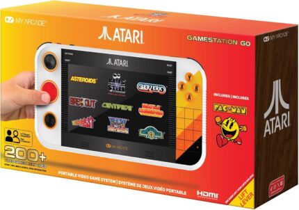 My Arcade Atari Gamestation Go: Rechargeable Battery, Over 200+ Preloaded Retro Video Games Including Pac-Man, Atari: Recharged, & Balls of Steel, Wifi,Smartglow, 7 inch Display,