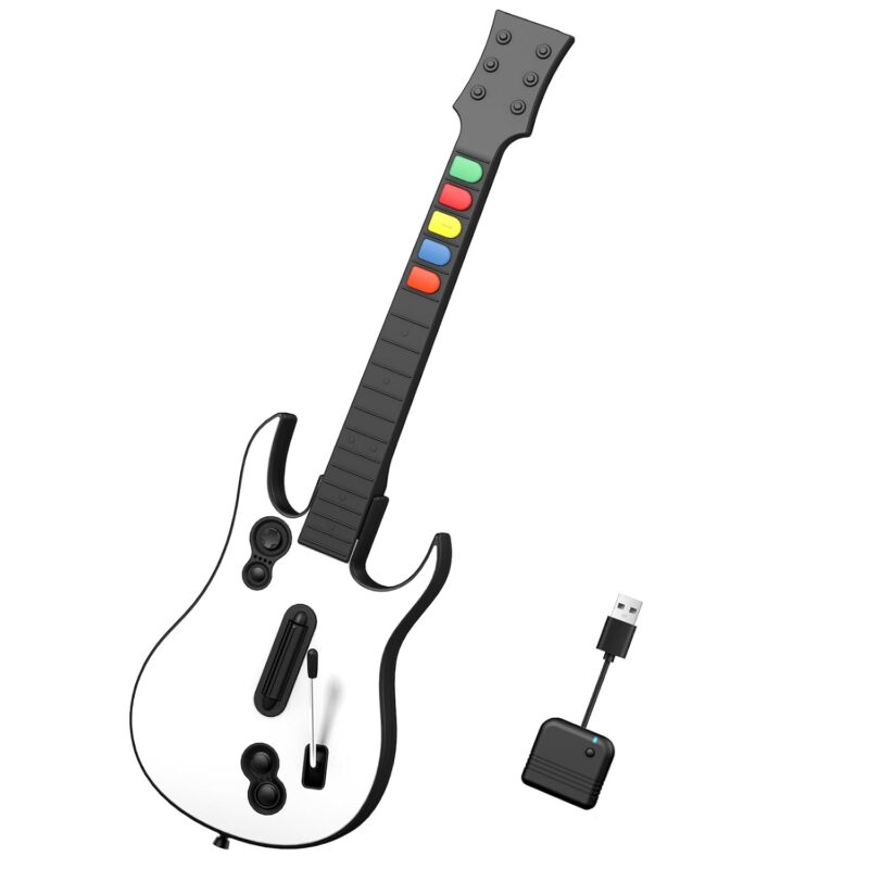 NBCP Wireless Guitar Controller for Xbox Series X|S/Xbox One/PC – White Game Guitar for Rock Band 4 & Fortnite Festival with Strap, 2.4G USB Dongle