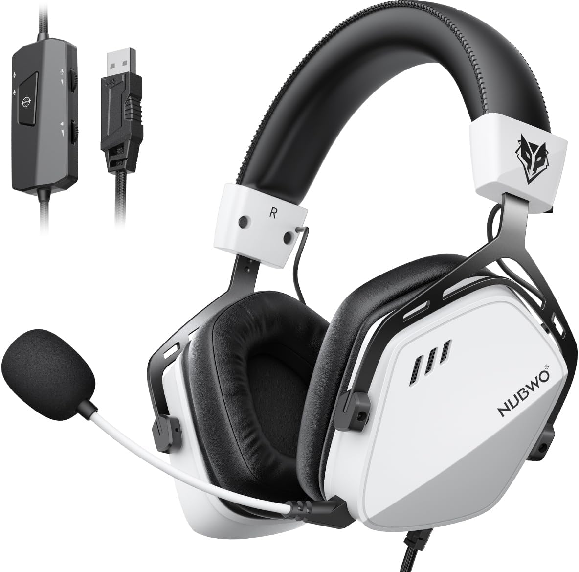 NUBWO HG03 USB-A Gaming Headset with 7.1 Surround and FPS Sound, Wired Headphones with Noise Canceling Mic, Comfortable Design for PC, Laptop – White NUBWO HG03 USB-A Gaming Headset with 7.1 Surround and FPS Sound, Wired Headphones with Noise Canceling Mic, Comfortable Design for PC, Laptop – White